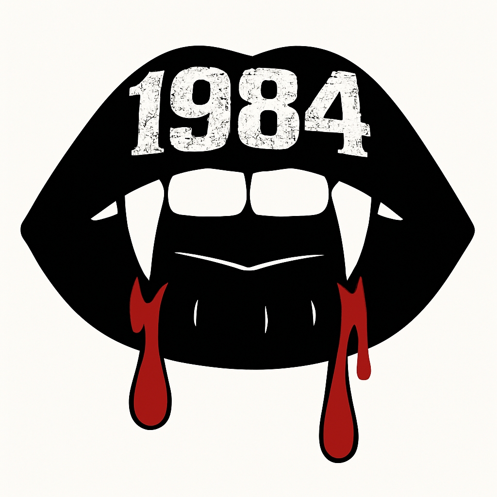 Stylized Black Lips with Dripping Red Blood and '1984' Text T-Shirt