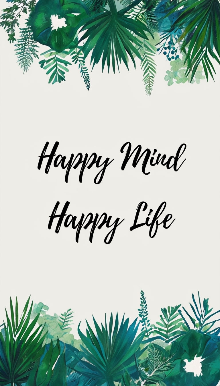 Happy Mind Happy Life Minimalist Botanical Poster