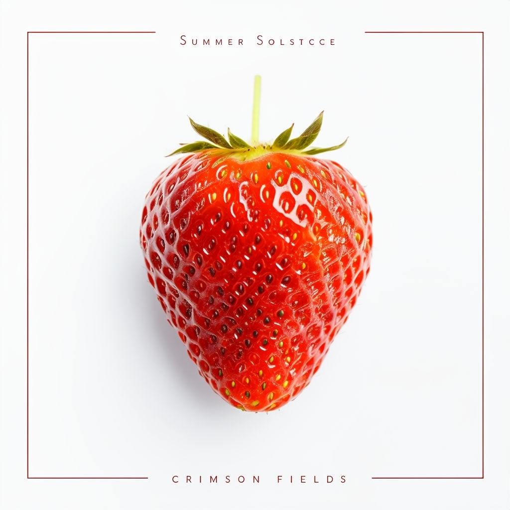 Minimalist Strawberry Close-Up Album Cover Design for Summer Solstice