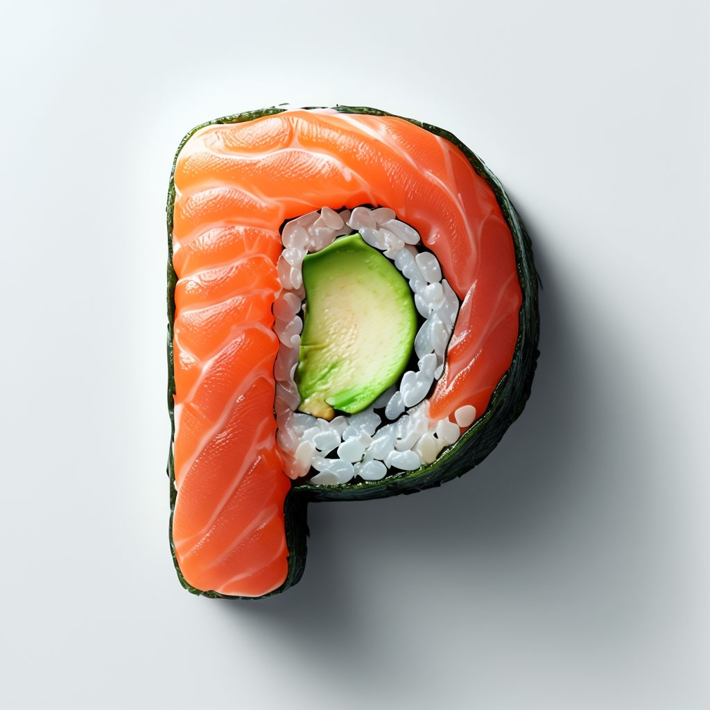 Creative 3D Sushi Roll Letter P Monogram Design