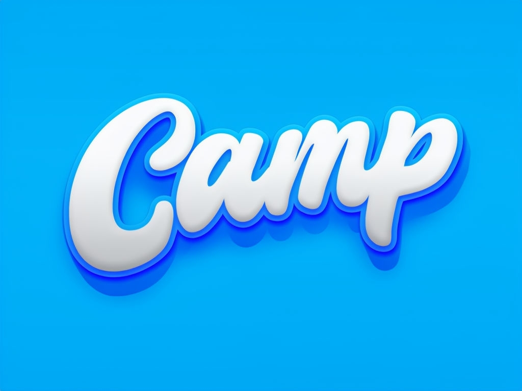 Playful 3D Camp Text Design on Vibrant Blue T-Shirt