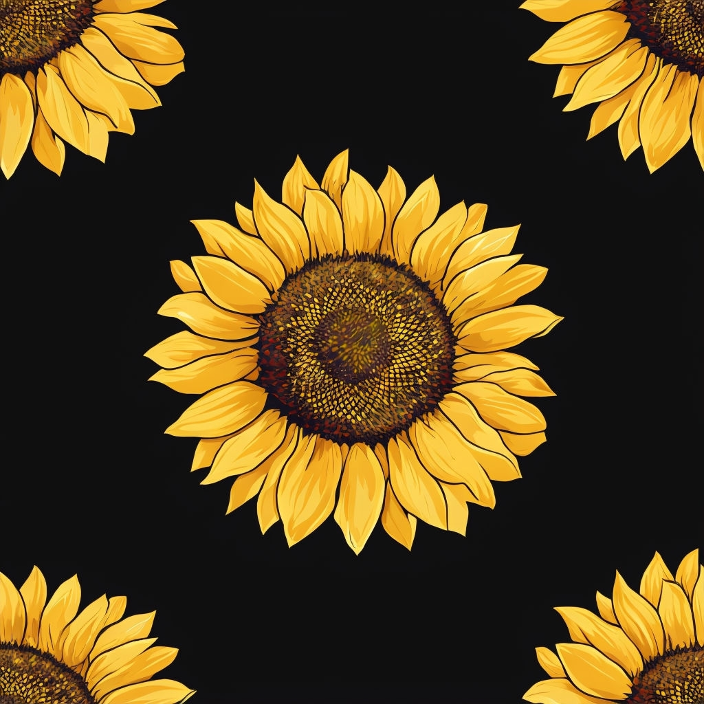 Vibrant Sunflower Seamless Pattern on Black Background