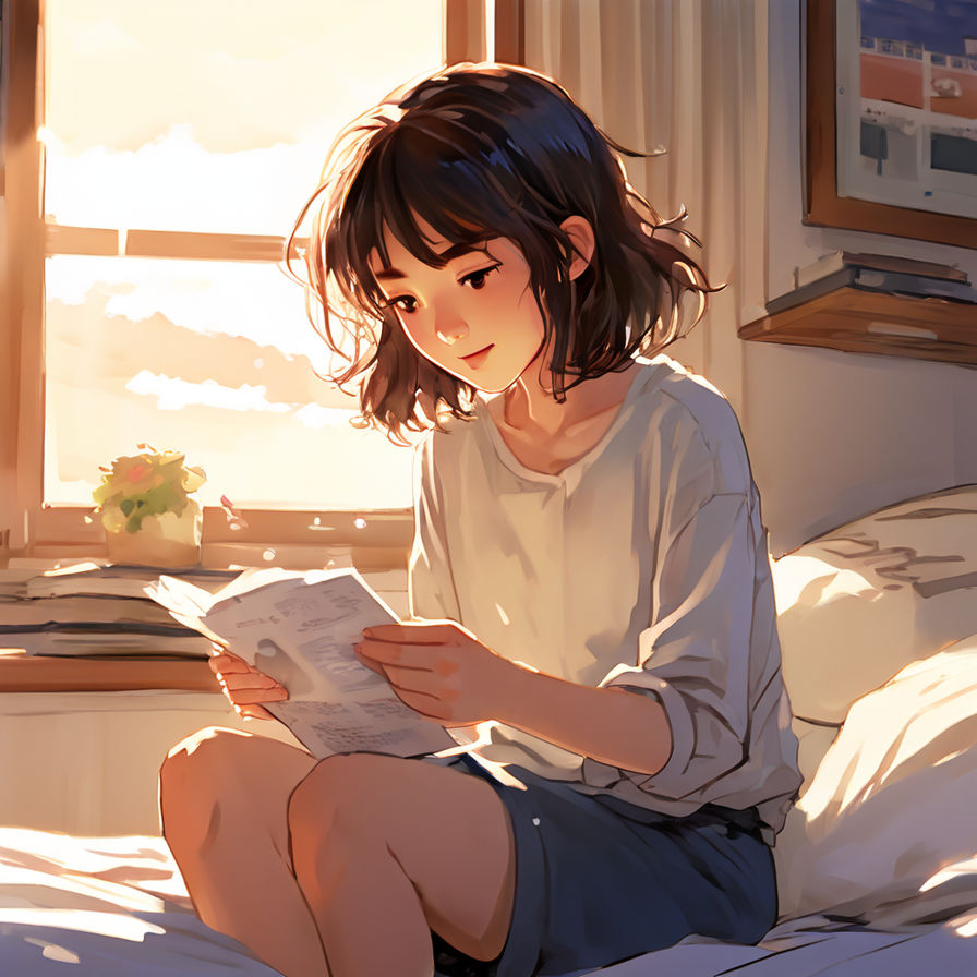 female character lying in bed reading a manga