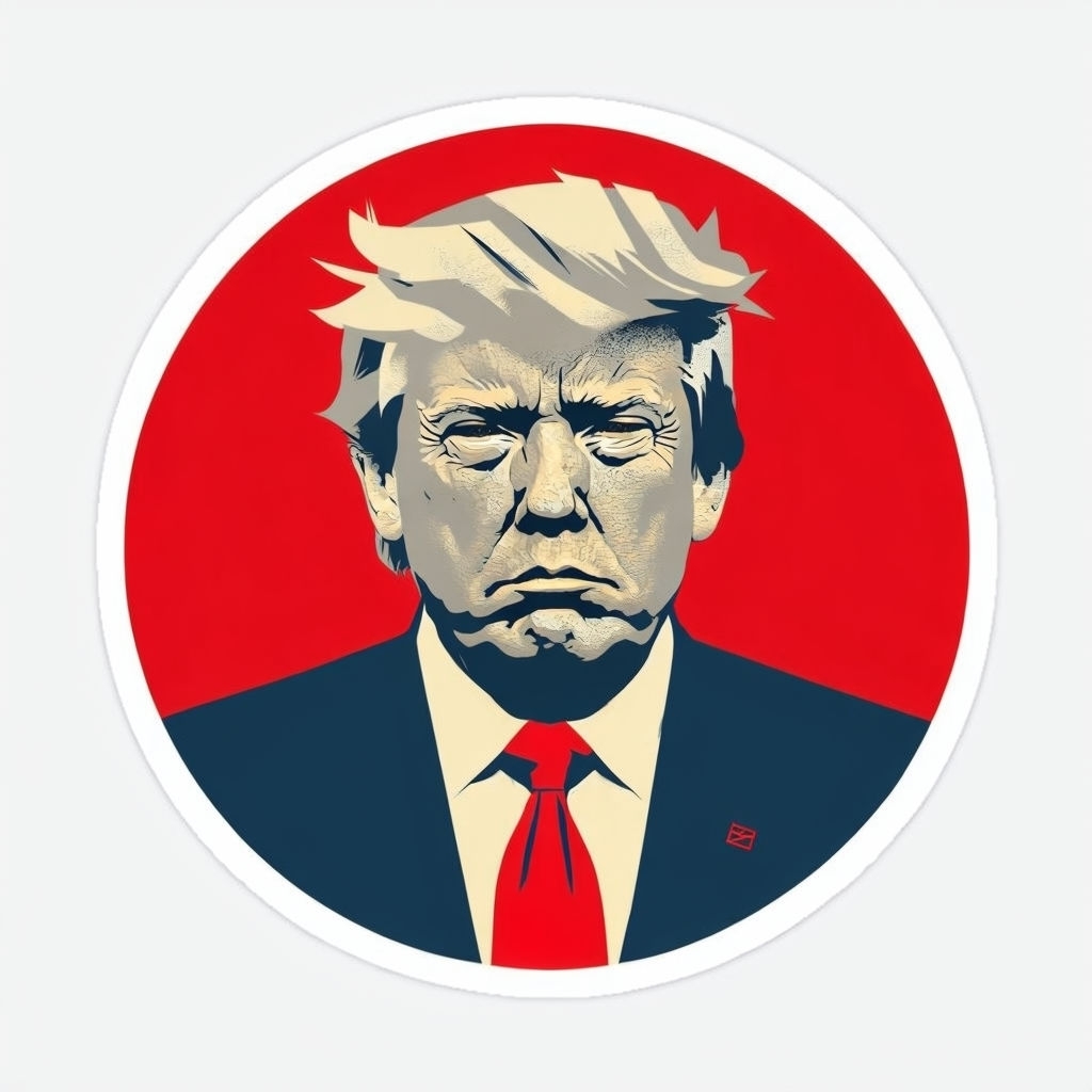 Minimalist Donald Trump Graphic Art Sticker on Red Background