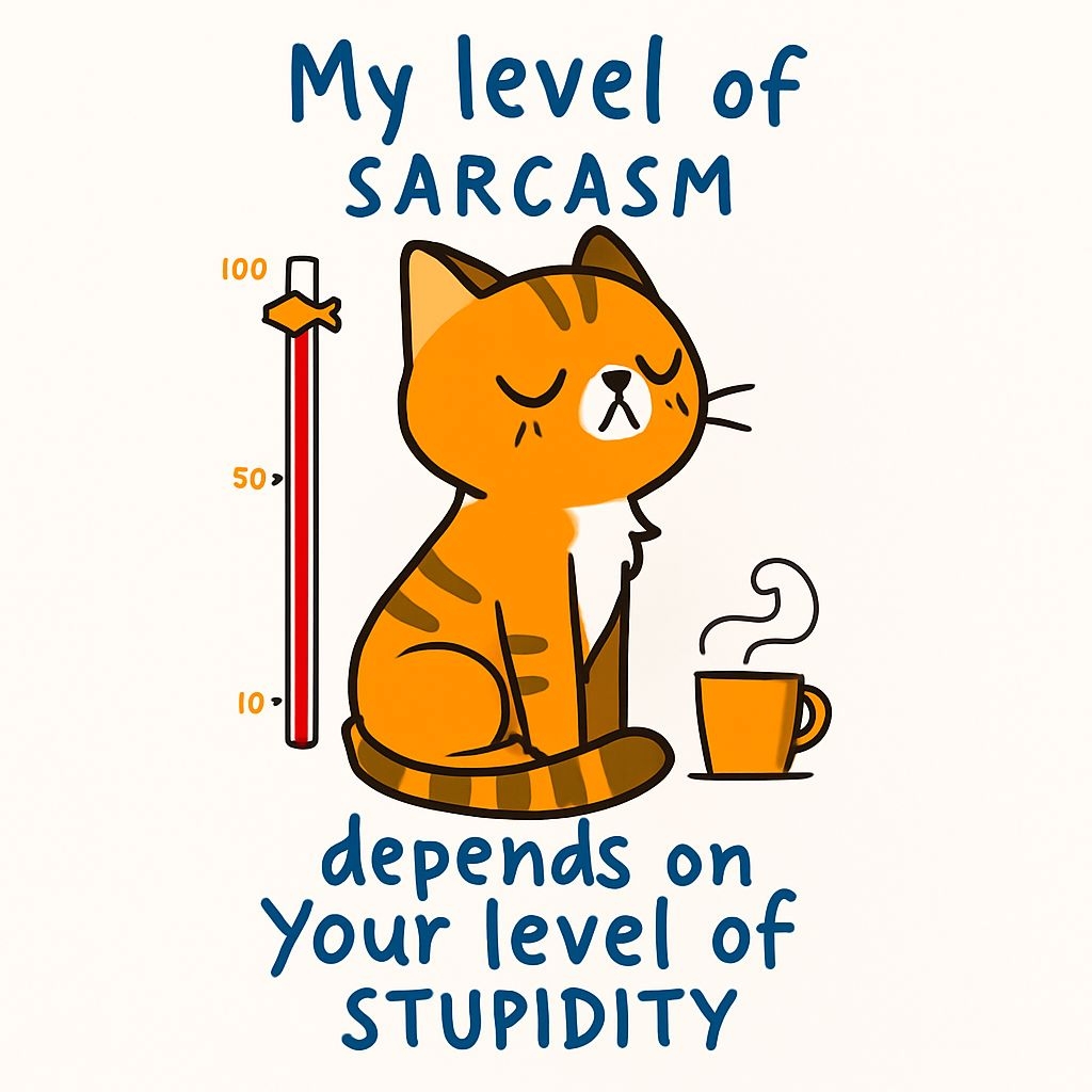 Whimsical Orange Tabby Cat Sarcasm Level Illustration Sticker