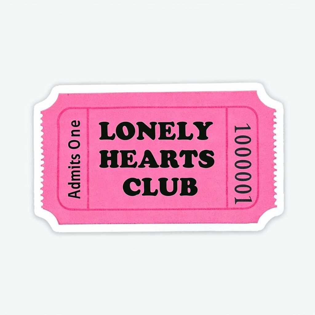 Playful Pink Lonely Hearts Club Ticket Sticker