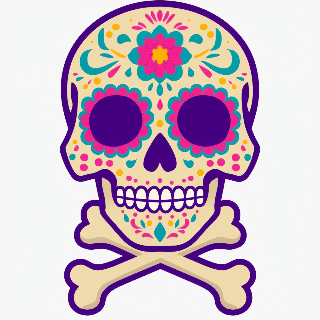 Vibrant Día de los Muertos Sugar Skull Illustration Sticker