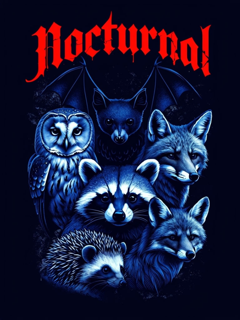 Gothic Nocturnal Animals Illustration T-Shirt