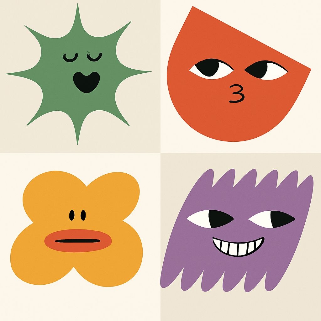 Whimsical Cartoon Faces Grid Illustration for Seamless Patterns