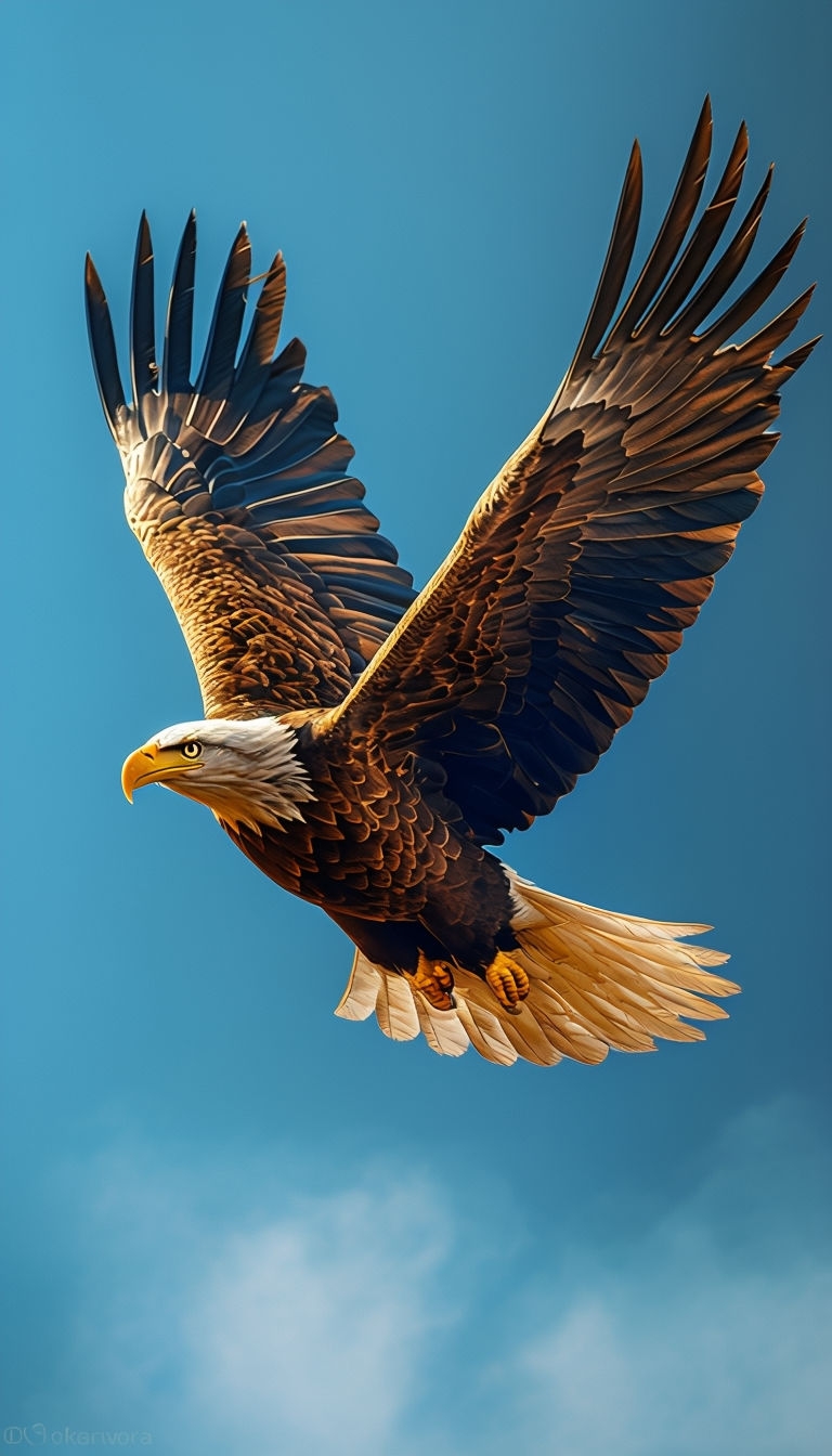Majestic Bald Eagle in Flight Hyperrealistic Mobile Wallpaper