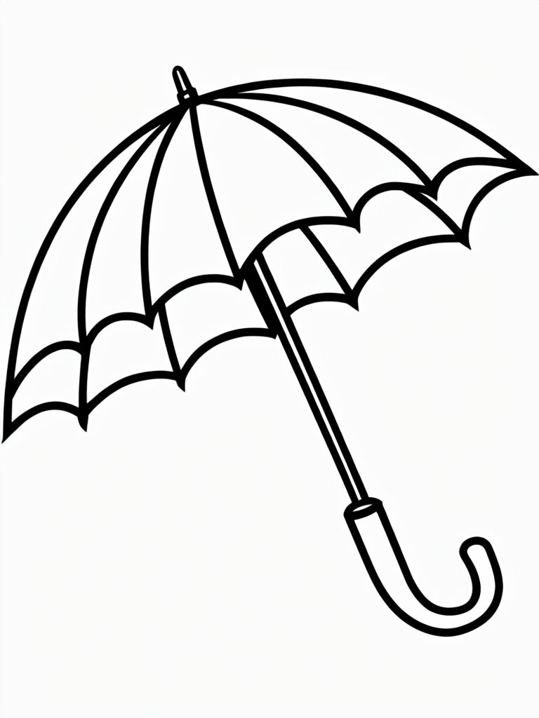 Minimalist Black Line Drawing of an Open Umbrella Coloring Book Page
