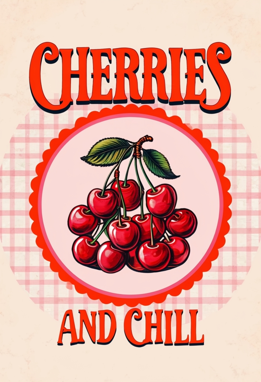 Cheerful Vintage Cherries Promotional Poster with Retro Text
