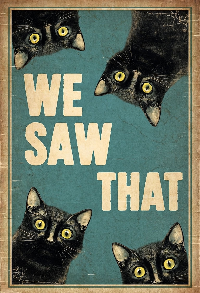 Vintage Black Cats Poster with Eerie 'We Saw That' Text