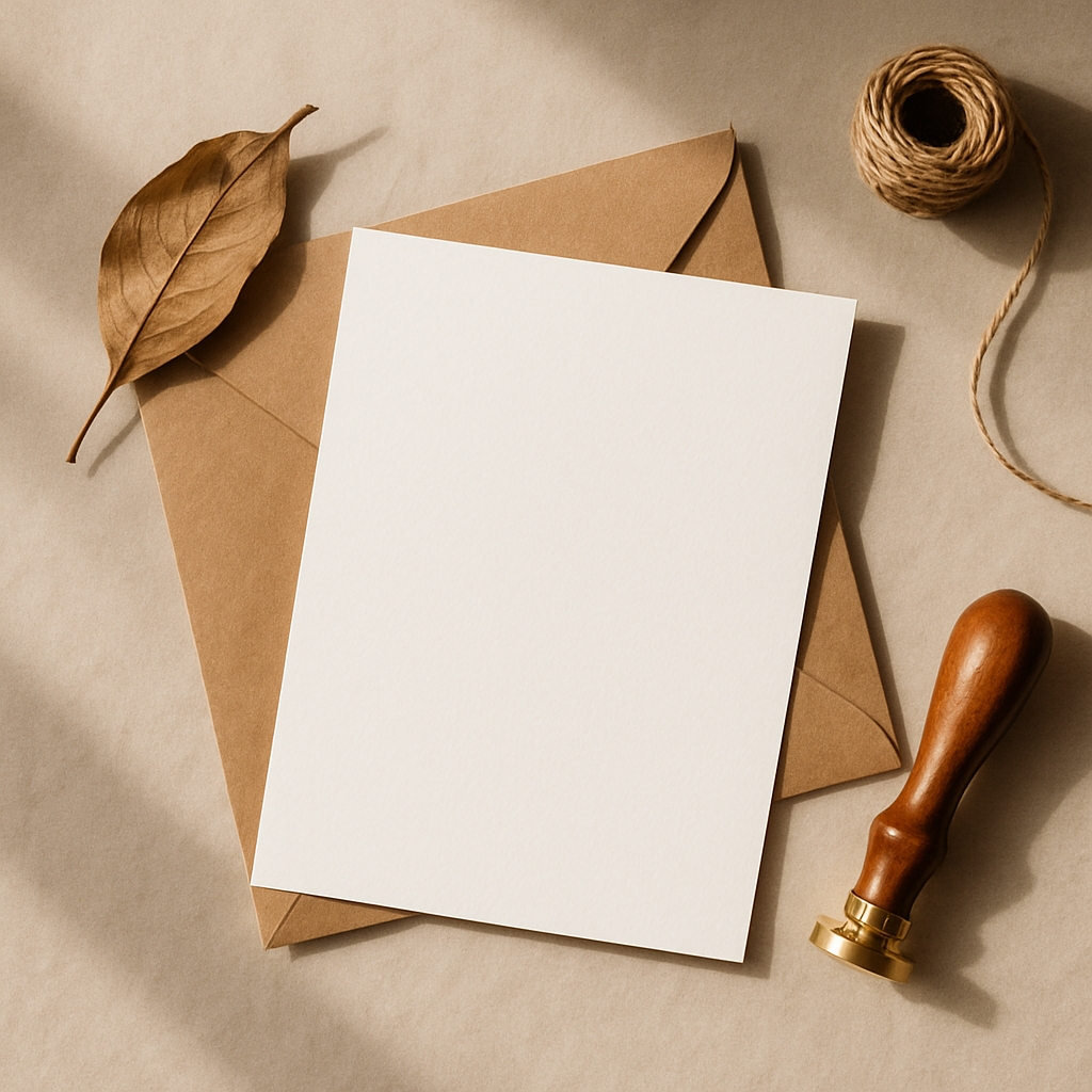 Minimalist Still Life Composition with Envelope and Twine Mockup