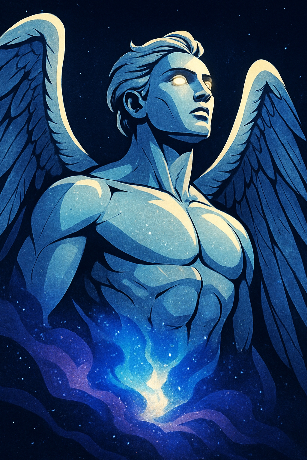 Celestial Angel Illustration with Wings and Cosmic Background Mobile Wallpaper