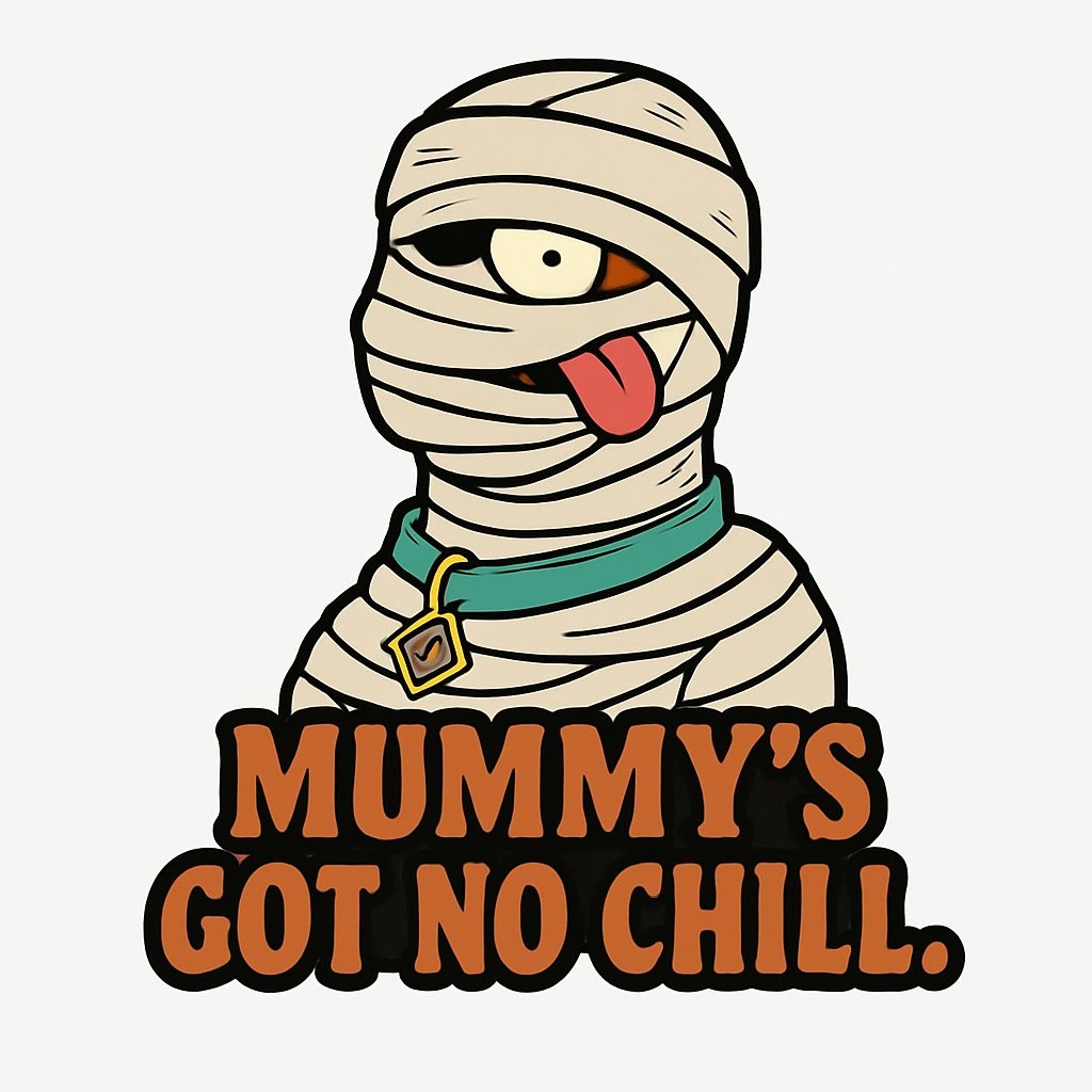 Playful Cartoon Mummy Character with No Chill Text Sticker