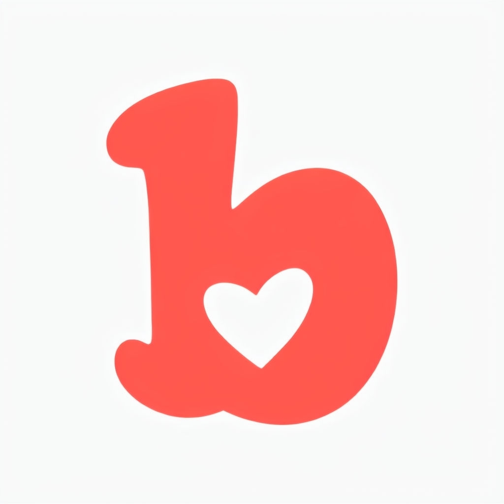 Minimalist Coral Red 'b' Logo with Heart Cutout Sticker
