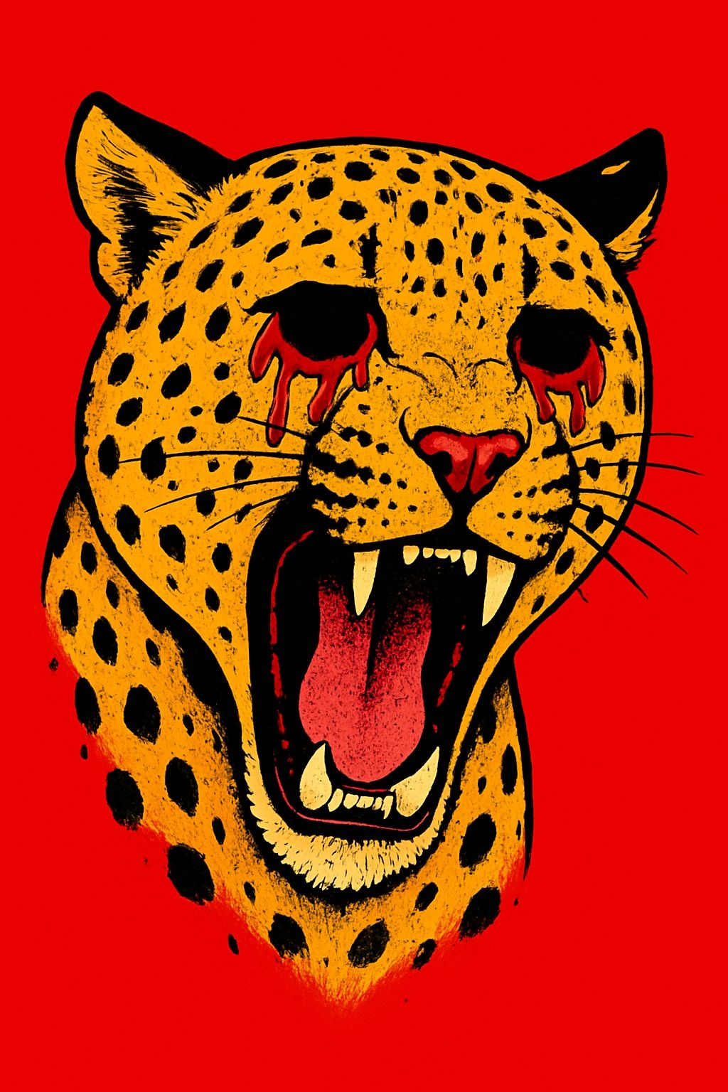 Eerie Leopard Head Illustration with Blood Tears T-Shirt
