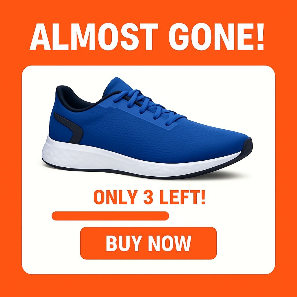 Blue Athletic Shoe Promotional Advertisement with Urgent Messaging Ads