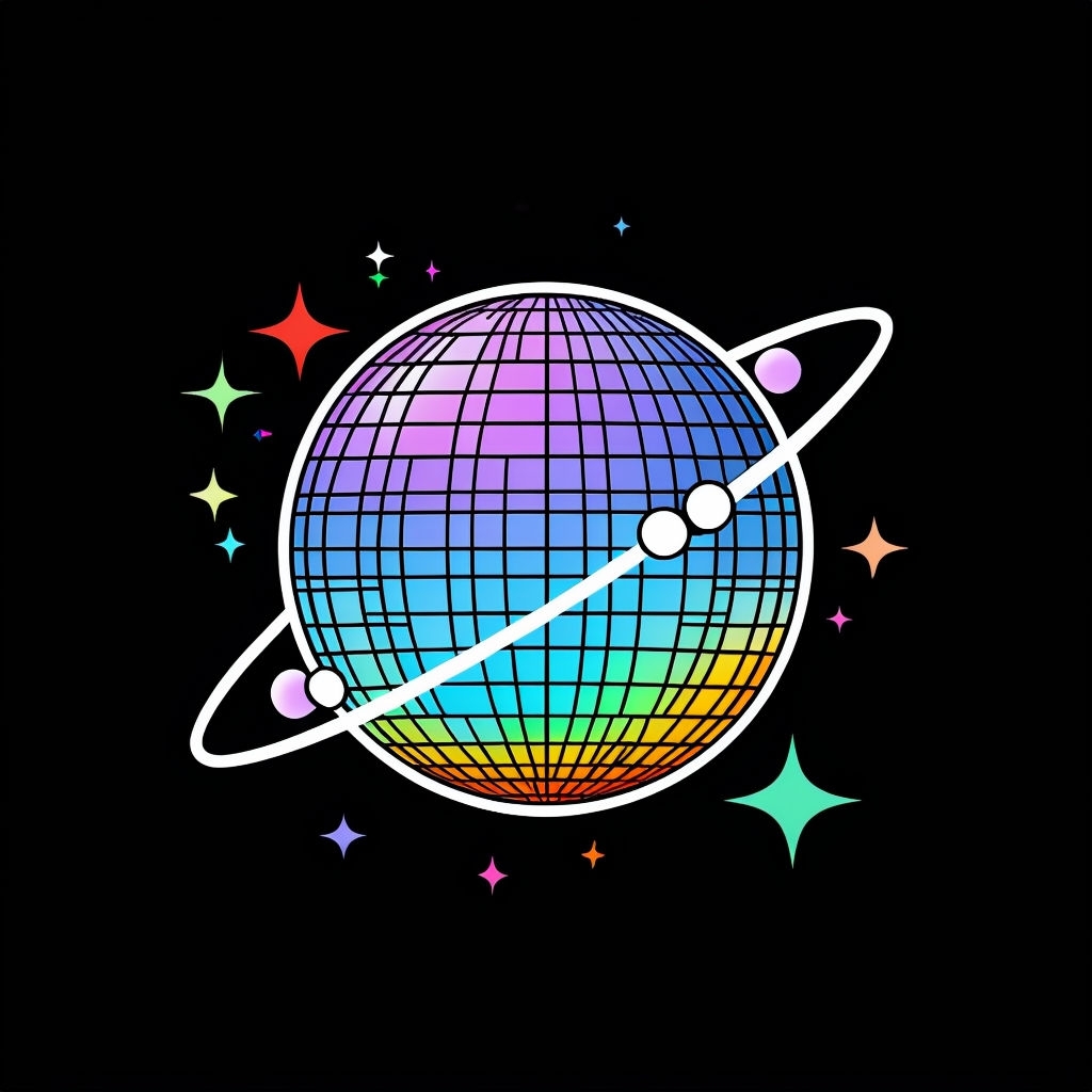 Vibrant Disco Ball with Colorful Stars Illustration Sticker