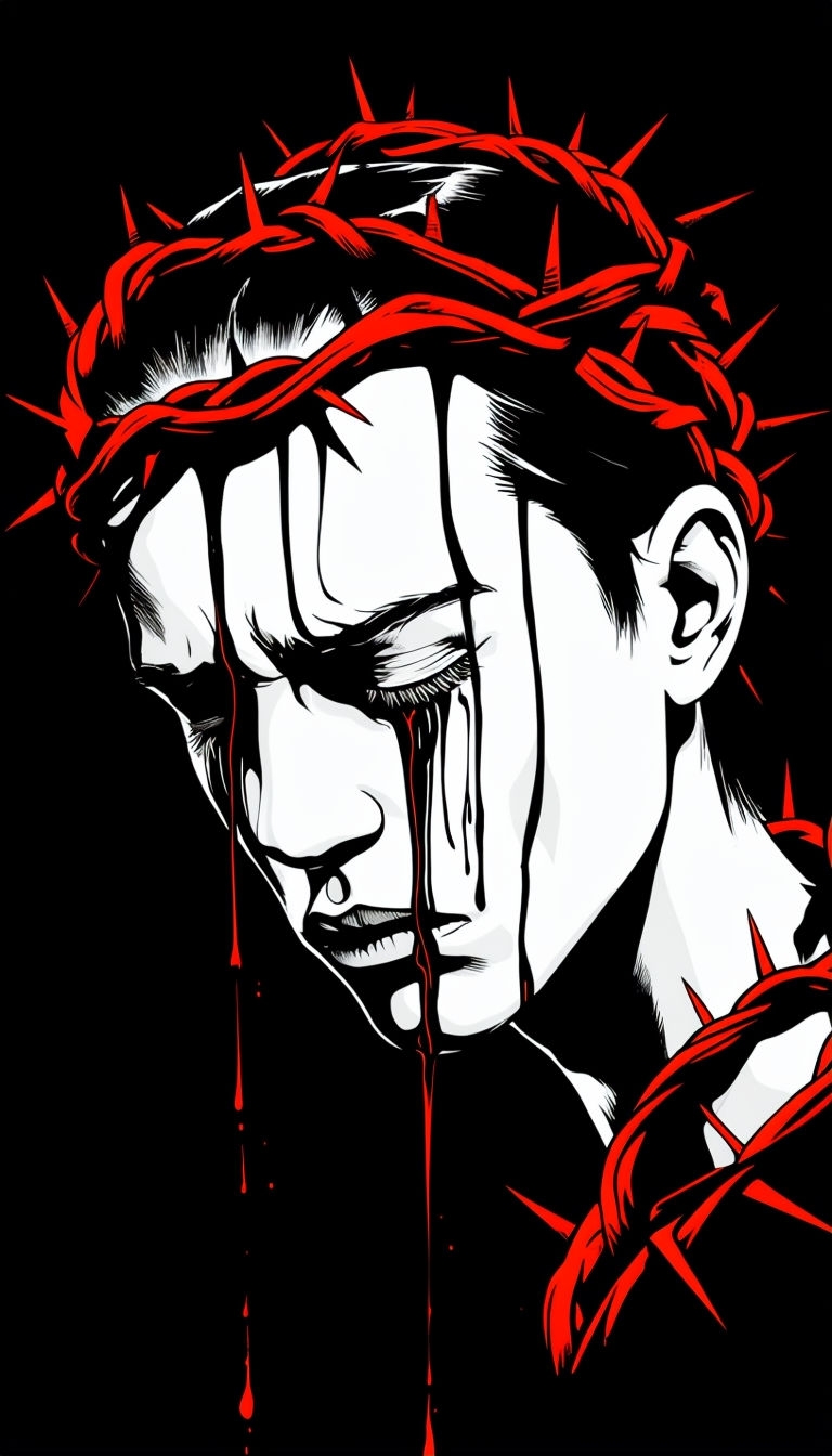 Emotional Black White and Red Thorn Crown Illustration Mobile Wallpaper