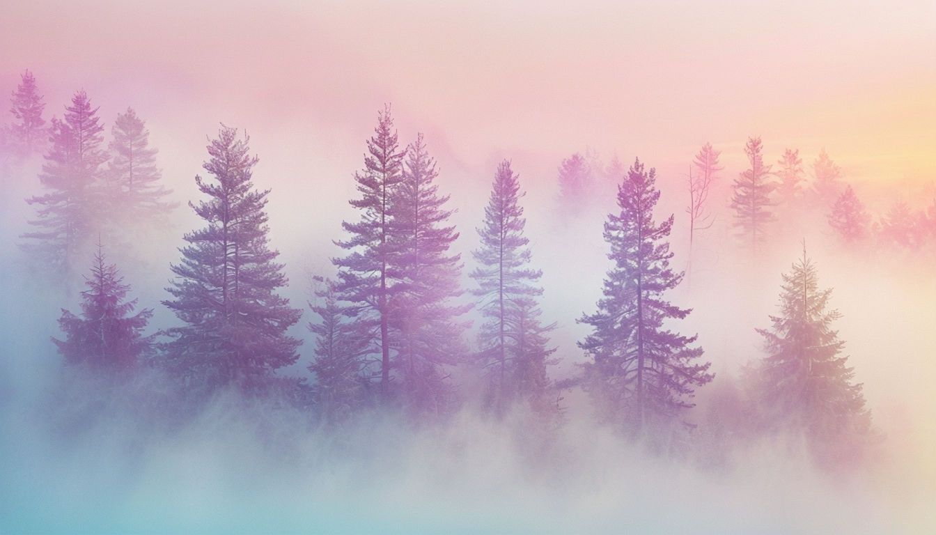 Ethereal Misty Evergreen Forest Landscape Virtual Backgrounds