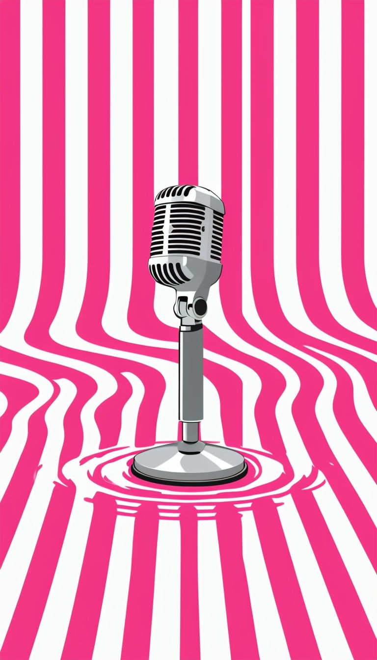 Vintage Silver Chrome Microphone with Pink Striped Background Mobile Wallpaper