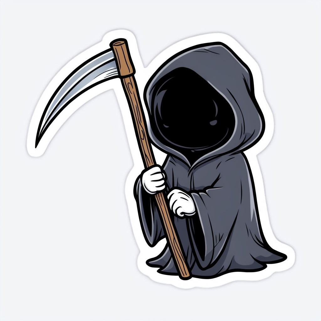 Whimsical Cartoon Grim Reaper Illustration Sticker