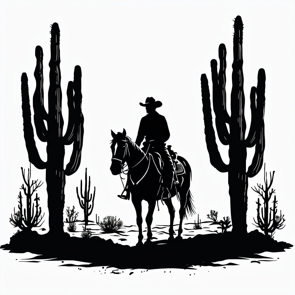Lone Cowboy Riding Horse Silhouette in Desert Illustration Mug