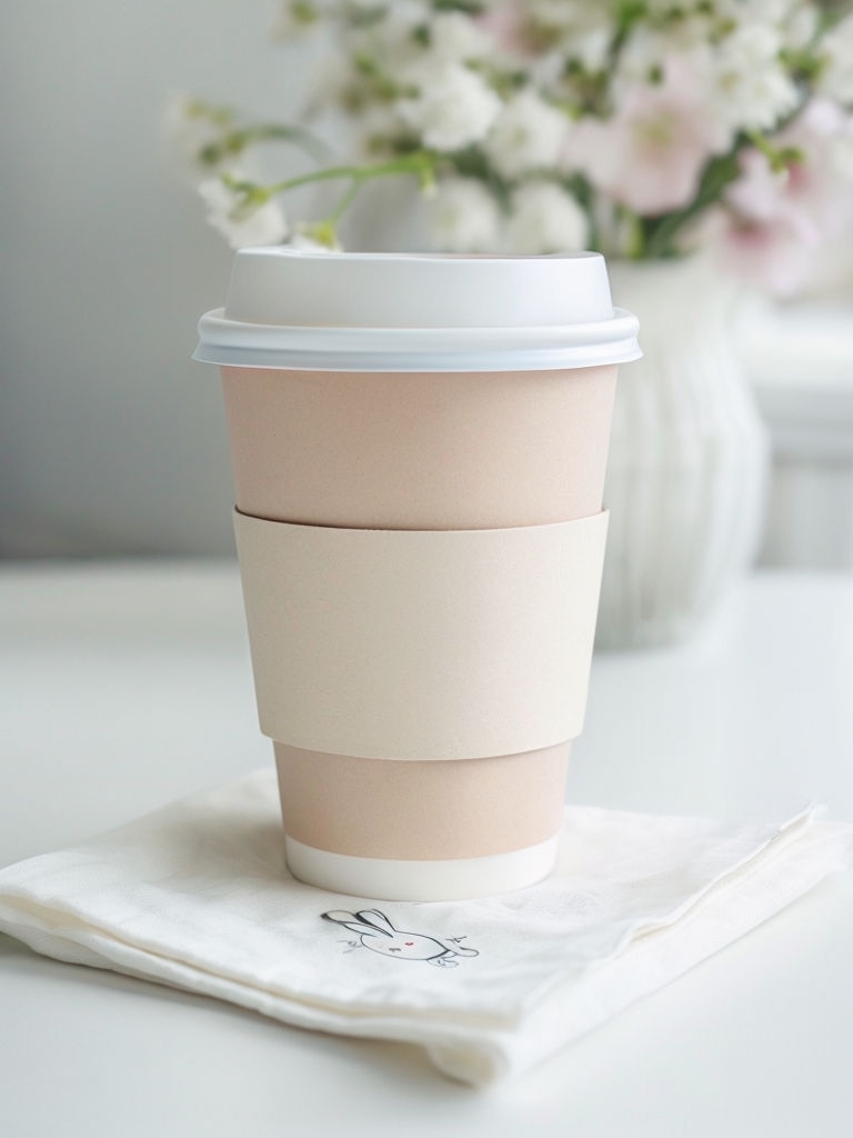 Pastel Coffee Cup Mockup with Easter Bunny Illustration