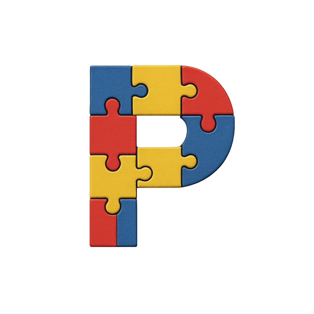 Vibrant Interlocking Puzzle Letter P Digital Artwork Monogram