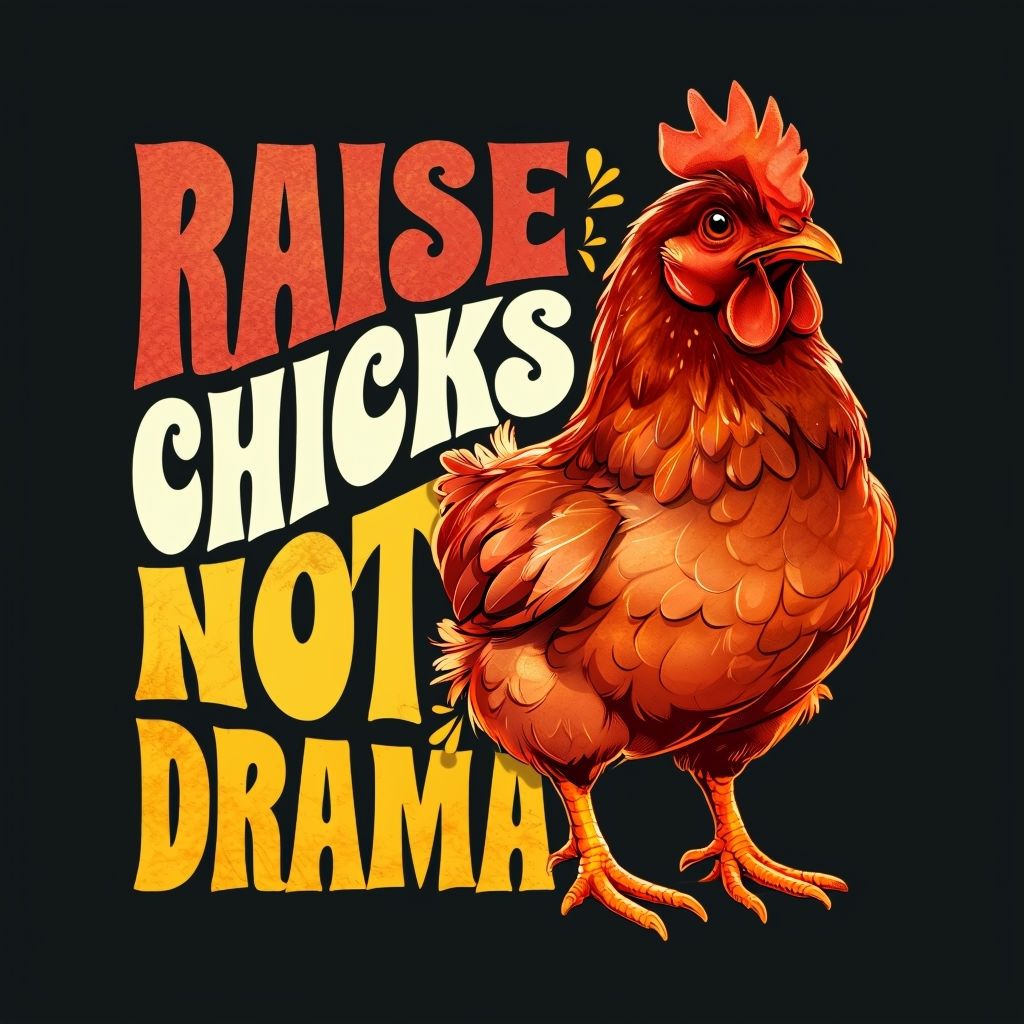 Cheerful Hen with "Raise Chicks Not Drama" Retro Design T-Shirt