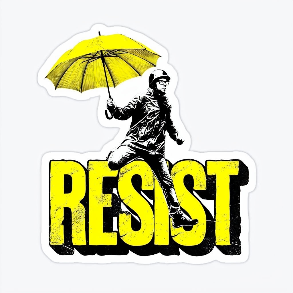 Dynamic Black And White Resist Illustration With Yellow Umbrella