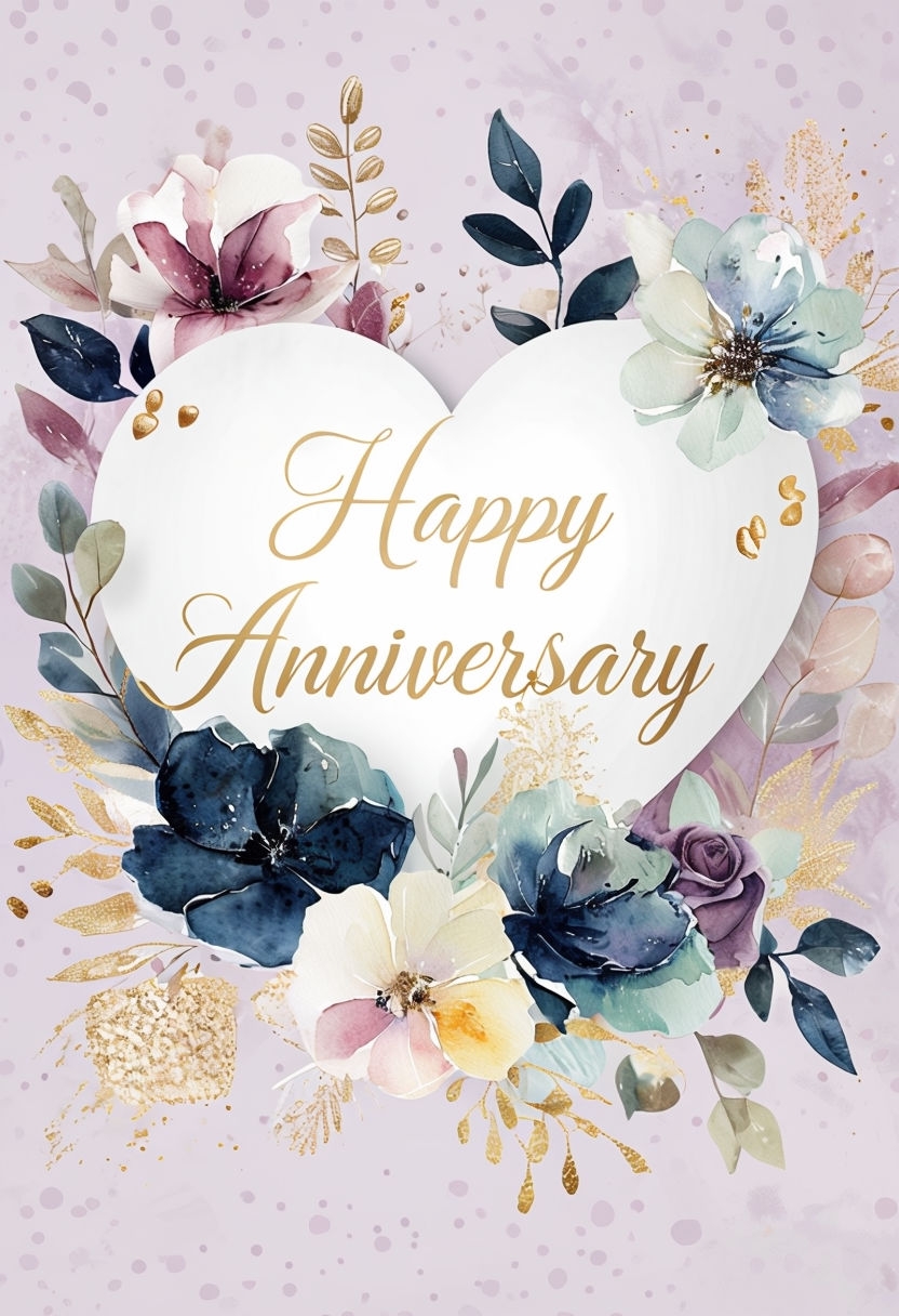 Elegant Anniversary Greeting Card with Floral Watercolor Design Card