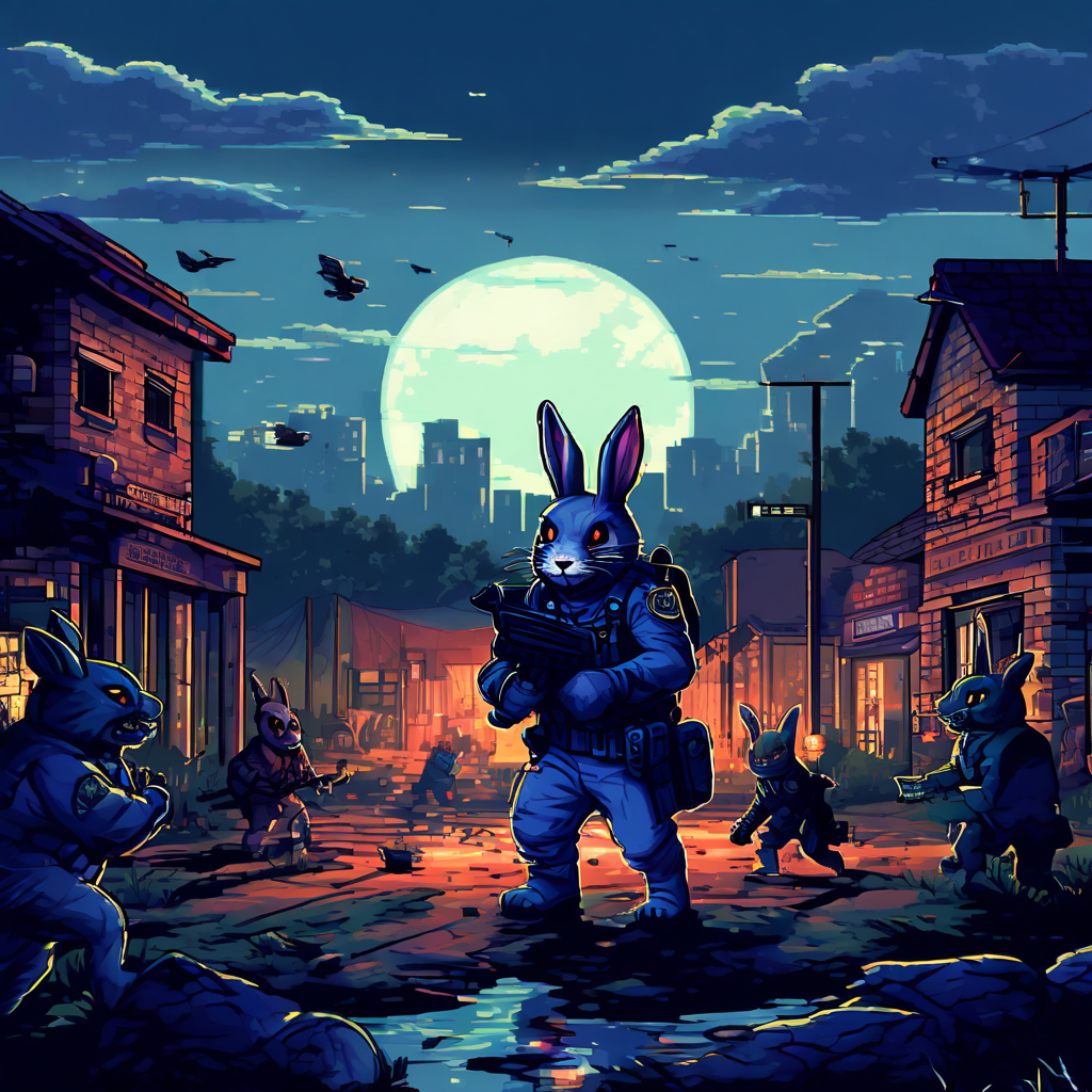 Police rabbit shooting raccoons zombies pixel art by David Alejandro ...