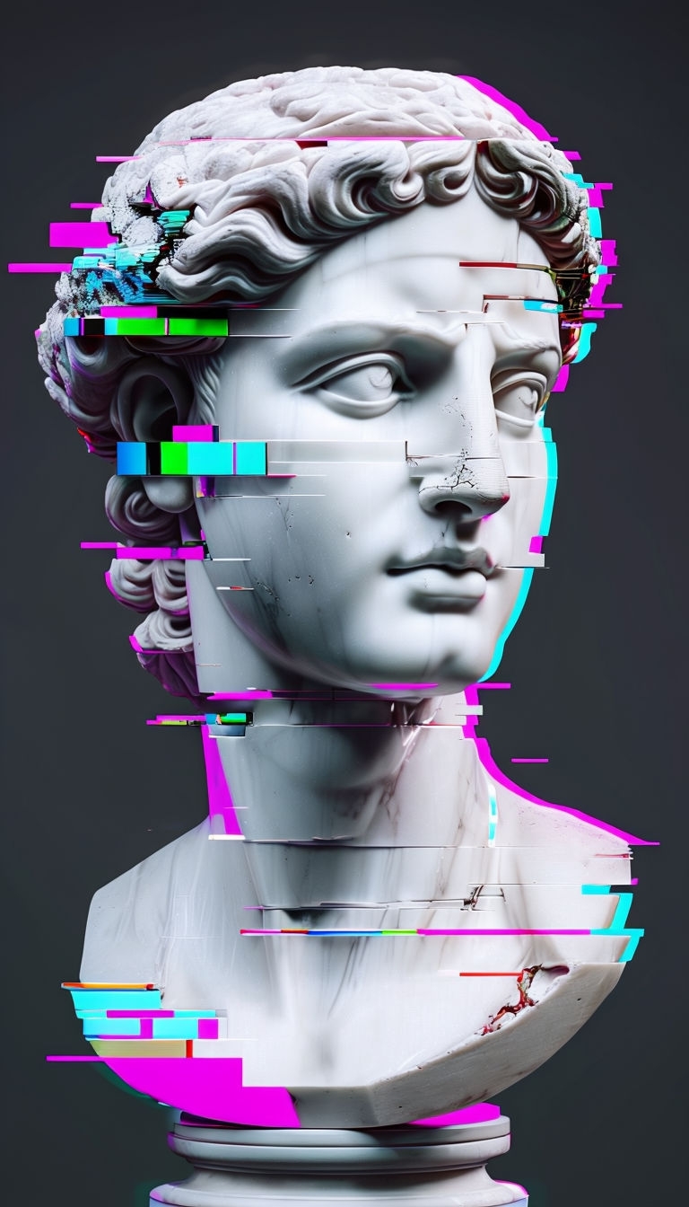 Glitch Art Statue Bust with Digital Effects Mobile Wallpaper