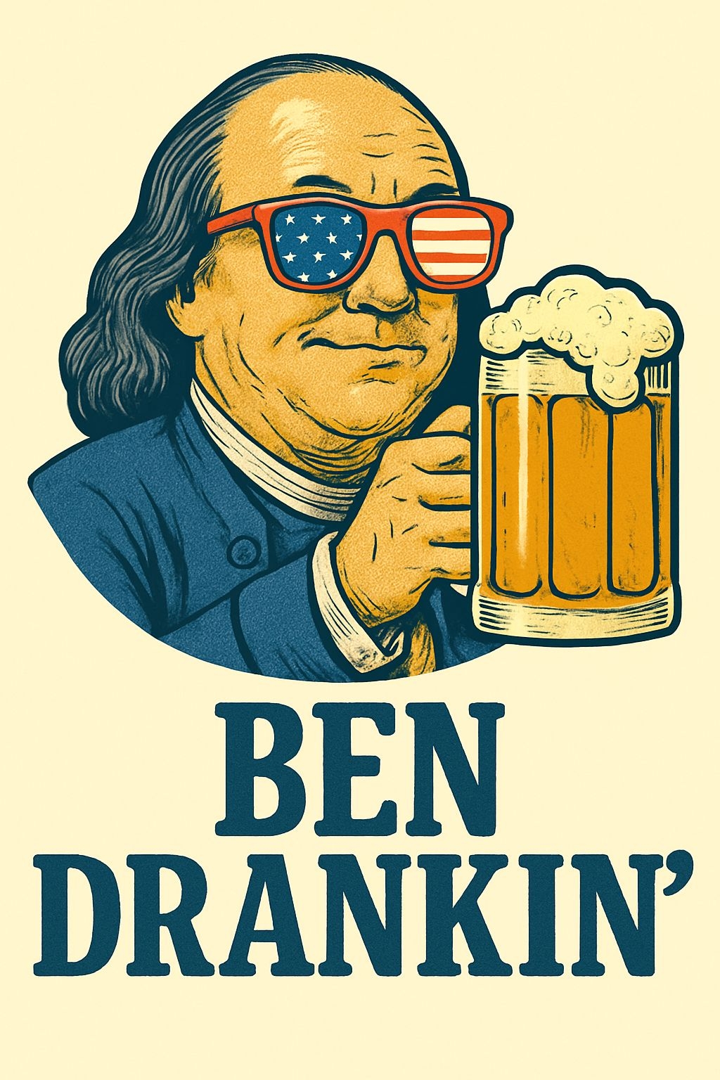 Playful Benjamin Franklin with Beer Mug Vintage Art T-Shirt