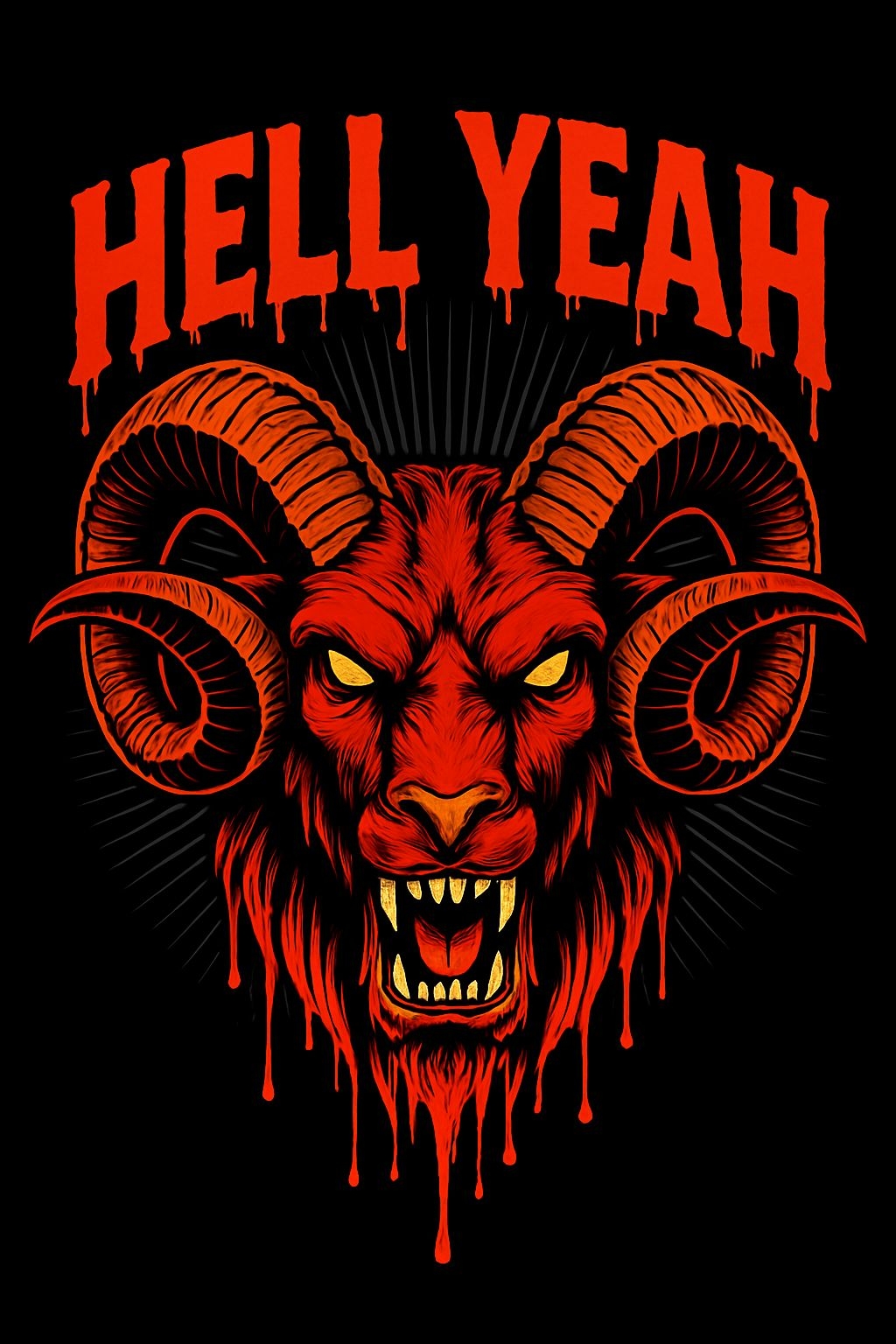 Menacing Demon Head with Hell Yeah Text Graphic T-Shirt