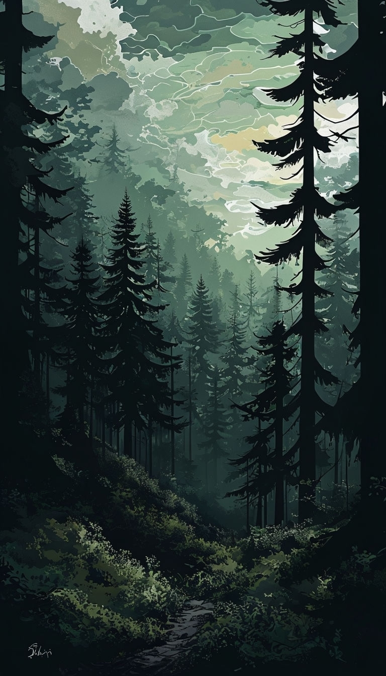 Serene Forest Landscape Digital Illustration Phone Case Cover