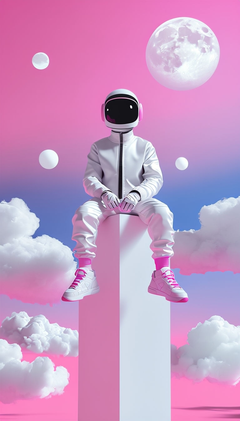 Futuristic Astronaut Figure Beneath Vibrant Pink Sky Mobile Wallpaper