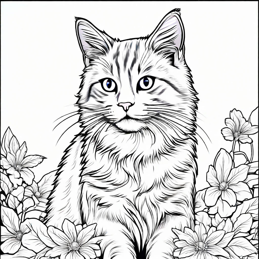 Cat 2d outline drawing coloring page by PRINTOD PUBLISHING - Playground