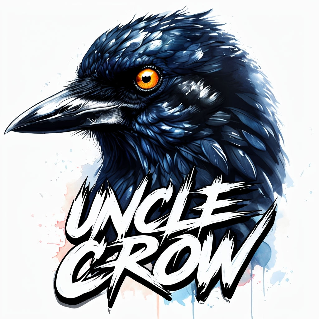 Striking Twilight Blue Blackbird with Graffiti 'Uncle Crow' Text Art Poster