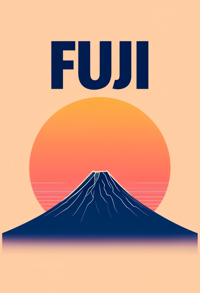 Minimalist Mount Fuji Illustration with Bold Navy Text T-Shirt