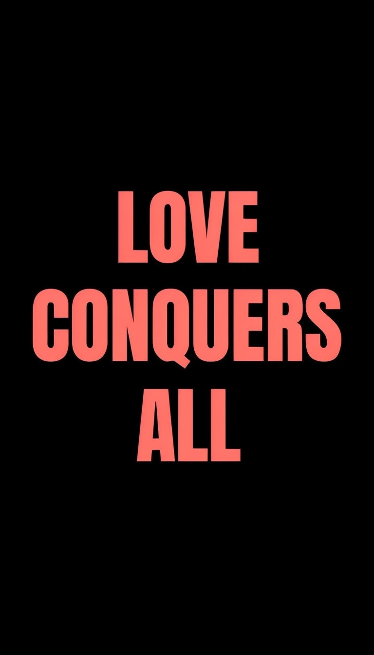 Love Conquers All Bold Typography on Black Background Mobile Wallpaper
