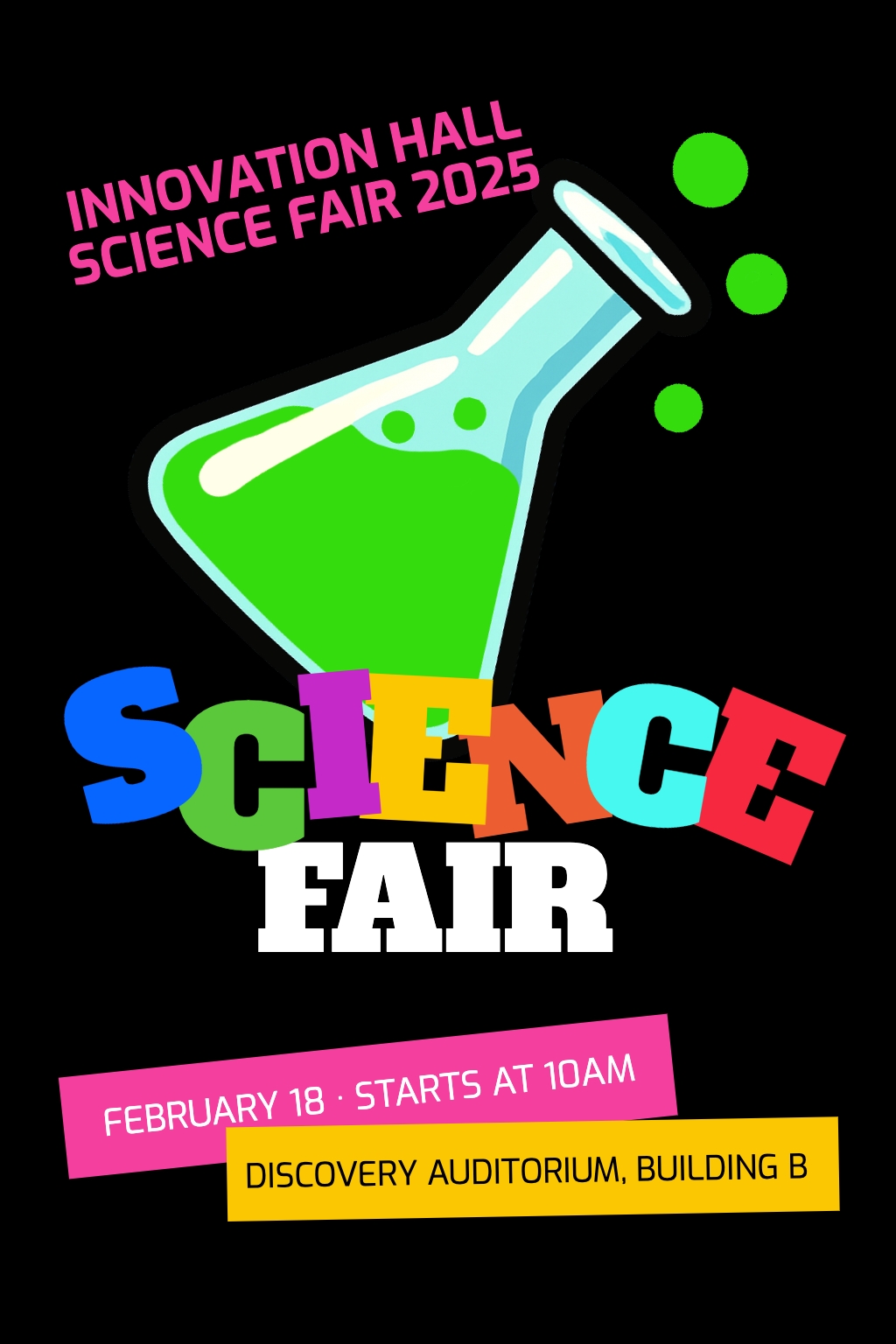 Vibrant Innovation Hall Science Fair 2025 Poster Design Flyer