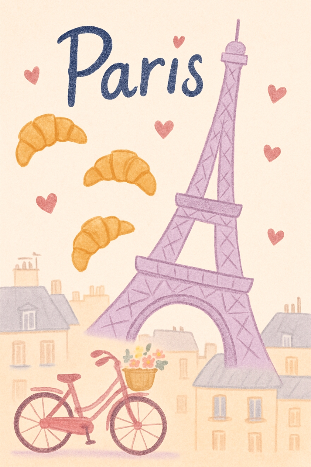 Whimsical Lavender Eiffel Tower Paris Illustration Poster