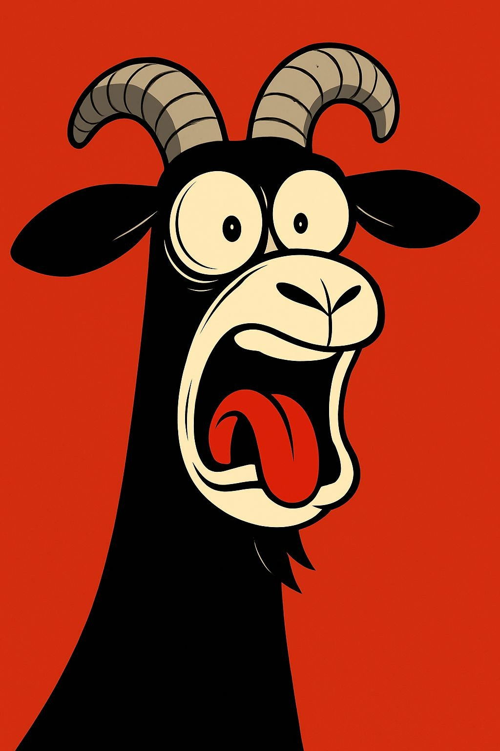 Cartoon Black Goat with Shocked Expression on Red Background T-Shirt