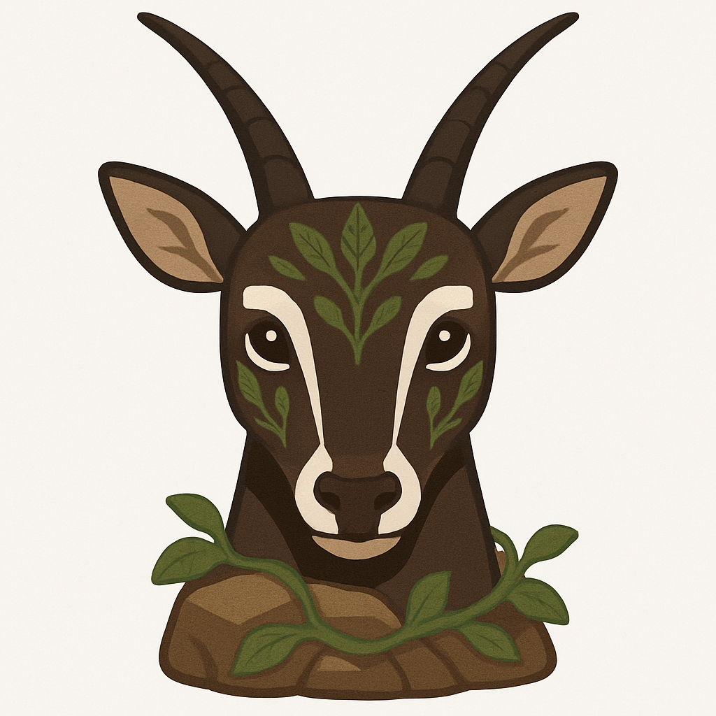 Anthropomorphic Goat Head Illustration with Leaf Patterns Sticker