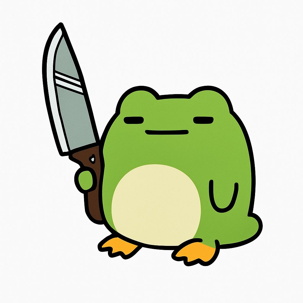 Playful Cartoon Frog Character with Butcher Knife Sticker