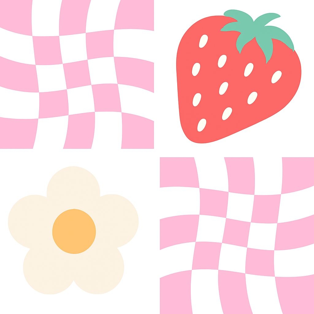 Playful Quadrant Design with Checkered Patterns and Fruits Sticker